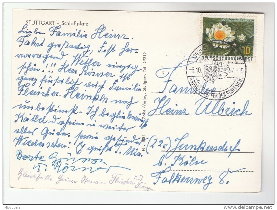 1957 GERMANY COVER EVENT Pmk BUNDESTHEFFEN Der SCHLESIEN (photo Postcard Stuttgart)  Flower Stamps - Briefe U. Dokumente