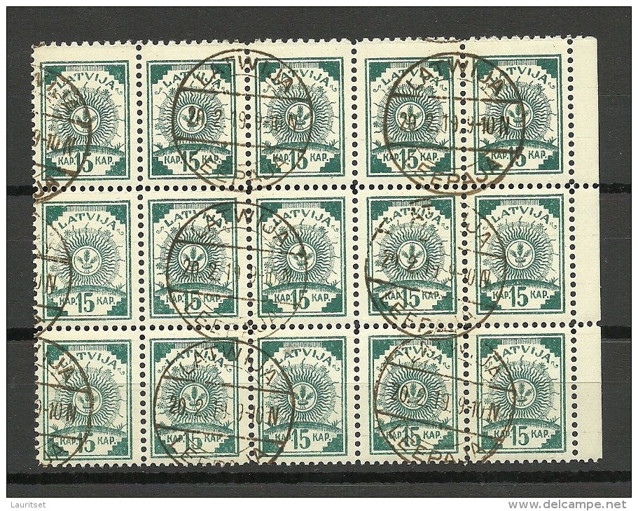 LETTLAND Latvia 1919 Michel 5 A Russischgrün In 15-Block O Signed - Lettonie