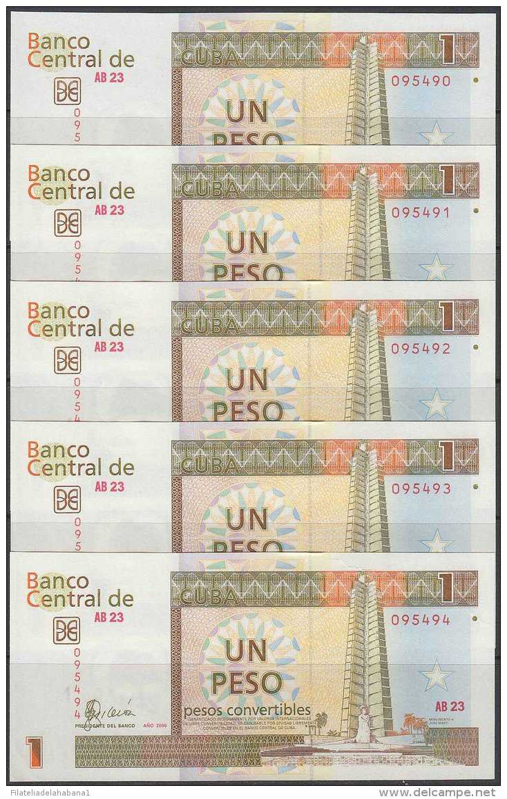 2006-BK-107 CUBA 2006. 1CUC. JOSE MARTI. 5 CONSECUTIVE UNC. - Cuba