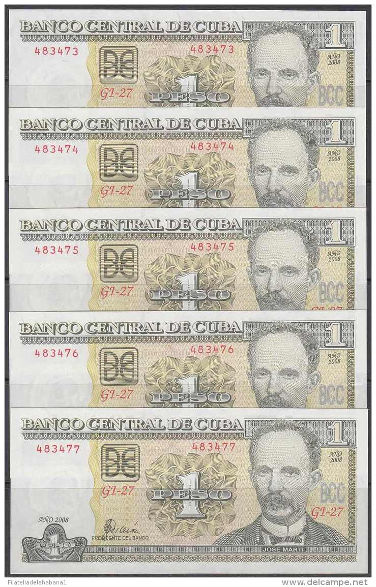 2008-BK-116 CUBA 2008. 1$. JOSE MARTI. 5 CONSECUTIVE UNC. - Cuba