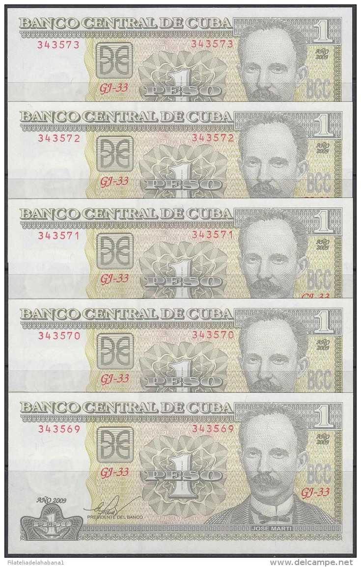 2009-BK-110 CUBA 2009. 1$. JOSE MARTI. 5 CONSECUTIVE UNC. - Cuba