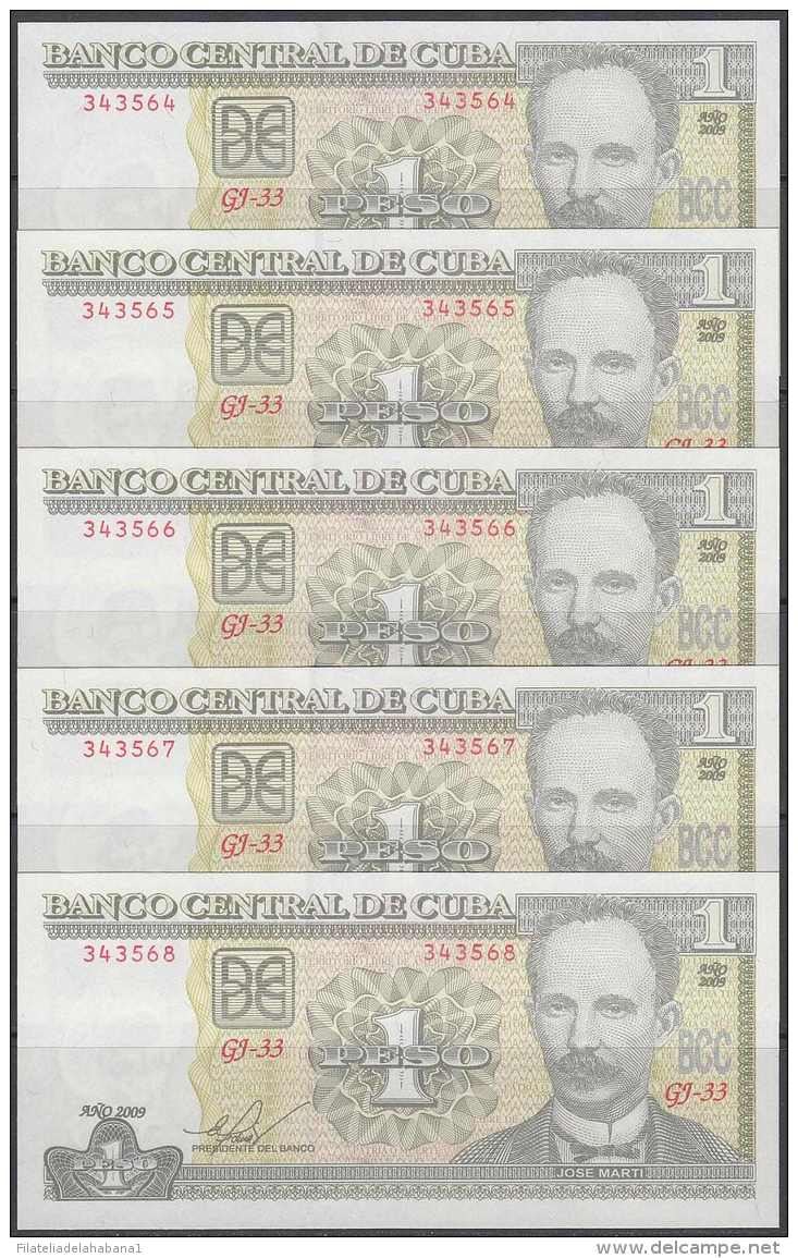 2009-BK-111 CUBA 2009. 1$. JOSE MARTI. 5 CONSECUTIVE UNC. - Cuba