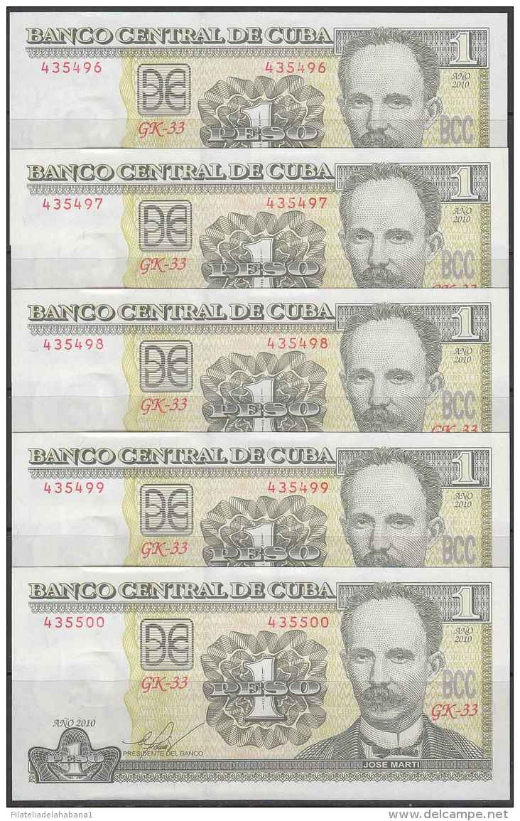 2010-BK-110 CUBA 2010. 1$. JOSE MARTI. 5 CONSECUTIVE UNC. - Cuba