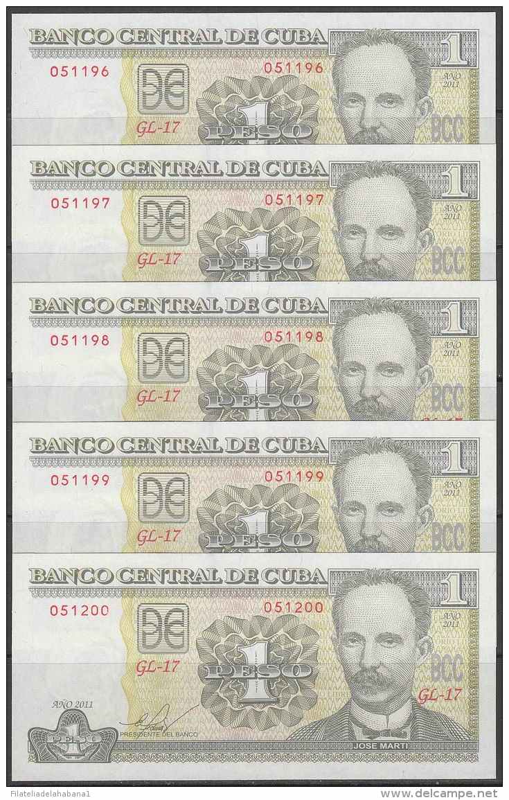 2011-BK-110 CUBA 2011. 1$. JOSE MARTI. 5 CONSECUTIVE UNC. - Cuba