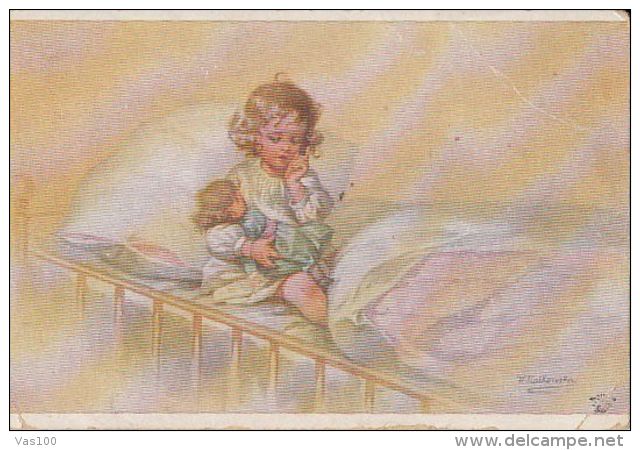 CPA ILLUSTRATION, WALLY FIALKOWSKA- GIRL PLAYING WITH DOLL - Fialkowska, Wally