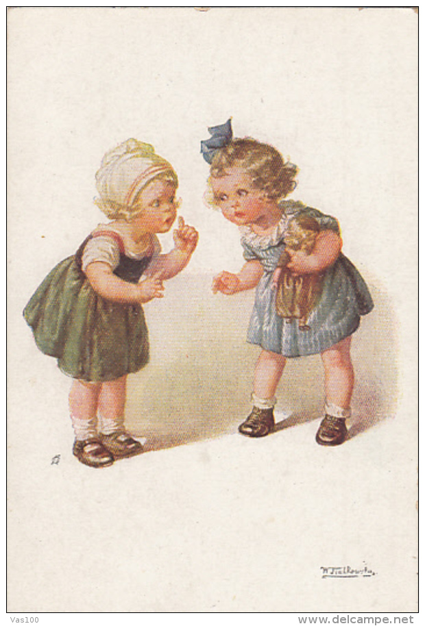 CPA ILLUSTRATION, WALLY FIALKOWSKA- CHILDREN PLAYING WITH DOLL - Fialkowska, Wally
