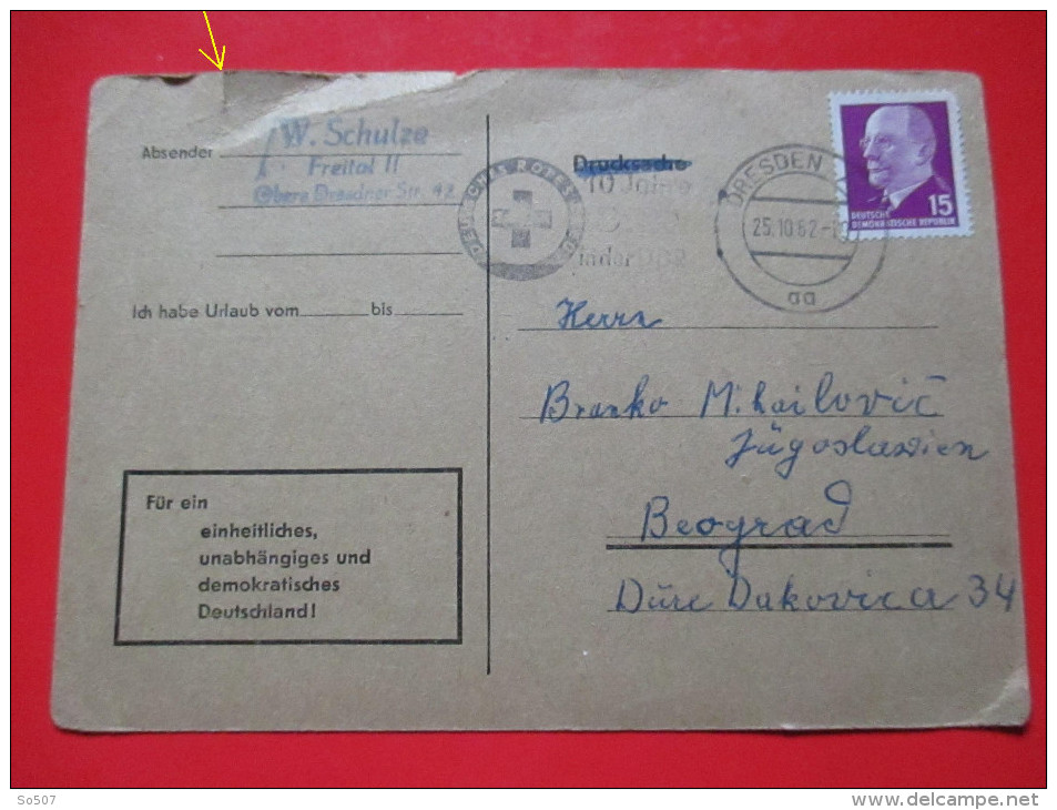 Q1-Correspondence Card / Postcard- Chess Move Mail -Dresden To Belgrad 1962. -With Red Cross Seal - Schaken