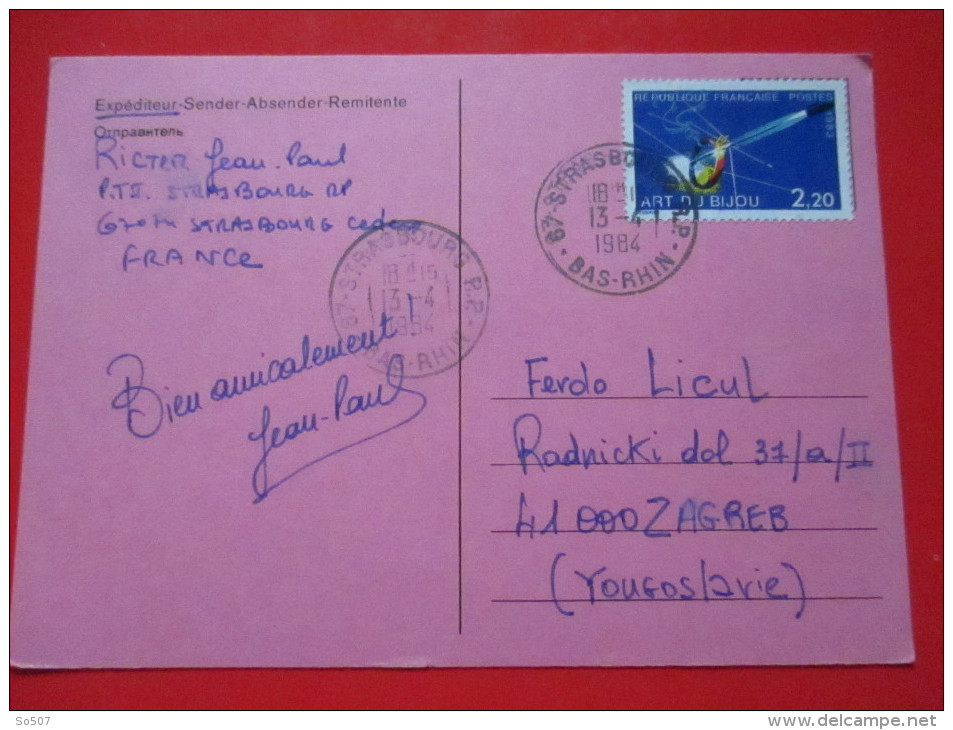 Q1-Correspondence Card / Postcard- Chess Move Mail -Strasbourg To Zagreb 1984. - Schach