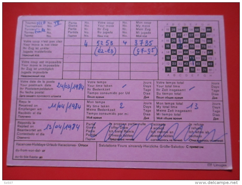 Q1-Correspondence Card / Postcard- Chess Move Mail -Strasbourg To Zagreb 1984. - Chess