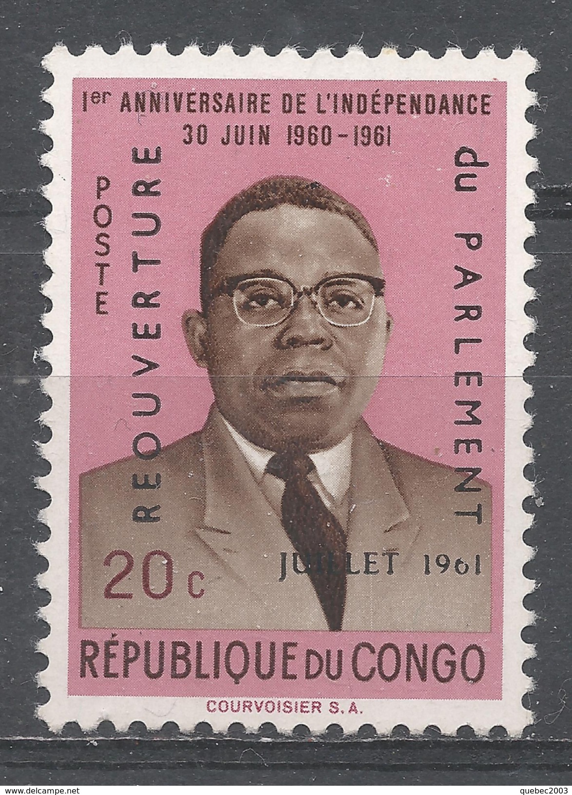 Congo Democratic Republic 1961. Scott #397 (MH) Pres. Joseph Kasavubu - Neufs