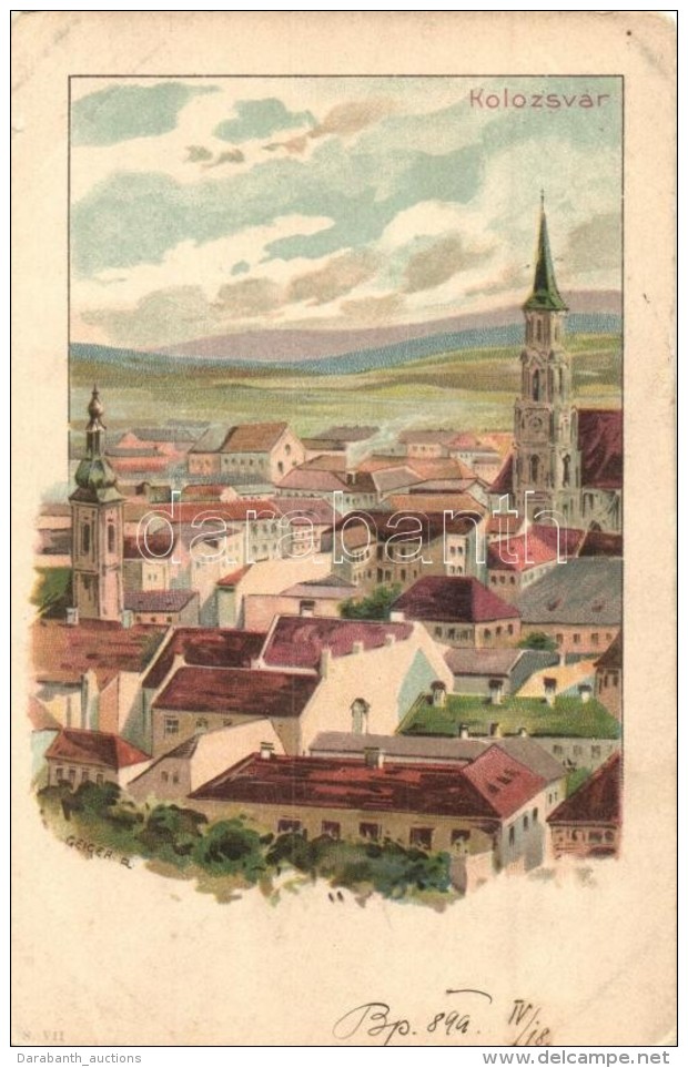 T3 1899 Kolozsvár, Cluj; Látkép / General View, Litho S: Geiger R. (kis Szakadás /... - Non Classés