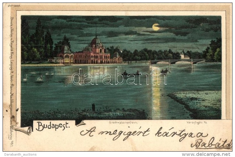 T2/T3 Budapest XIV. Városligeti Tó, Este, Regel &amp; Krug No. 1888. Litho (EK) - Non Classés