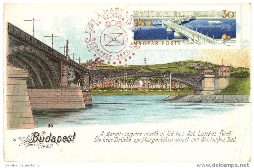 * T3 Budapest XIII. Margitszigetre VezetÅ‘ új Híd, Szent Lukács FürdÅ‘, Litho '44.... - Non Classés