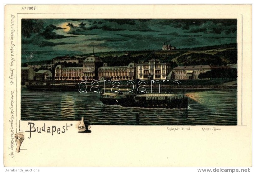 ** T1/T2 Budapest II. Császár FürdÅ‘, GÅ‘zhajó, Este, Regel &amp;Krug No. 1887. Litho - Non Classés