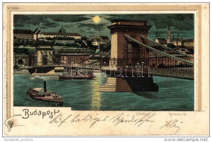 T2 Budapest, Lánchíd, GÅ‘zhajók, Este, Regel &amp; Krug No. 1884. Litho - Non Classés