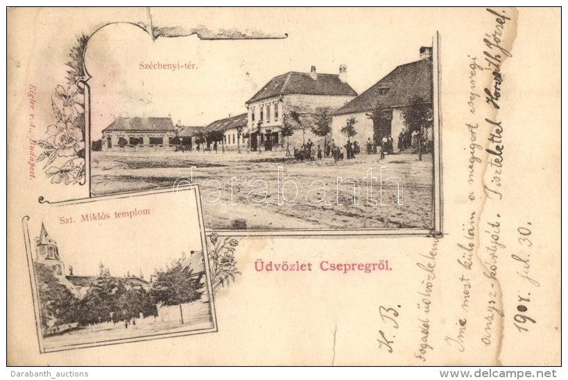 T4 Csepreg, Széchenyi Tér, Szent Miklós Templom. Rigler Rt. Floral Képeslapja; '1885... - Non Classés