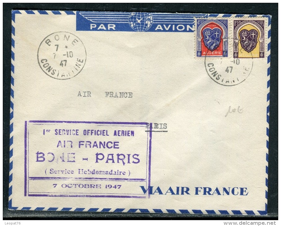 France / Algérie - Enveloppe  1er Vol Bone /Paris En 1947   Réf O 158 - Briefe U. Dokumente