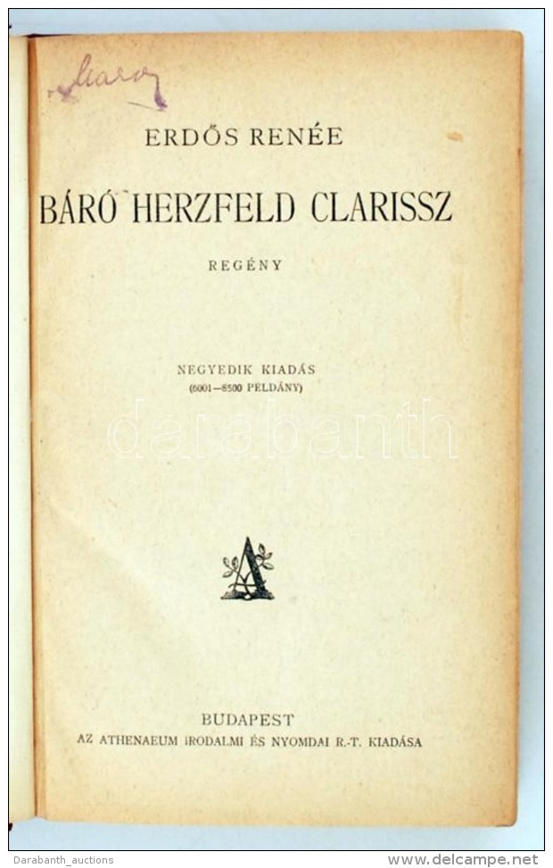 ErdÅ‘s Renée: Báró Herzfeld Clarissz. Bp., é.n., Athenaeum. Korabeli... - Non Classés