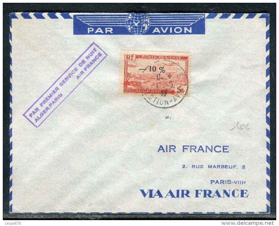 France / Algérie - Enveloppe 1er Vol  De Nuit Alger /Paris En 1947 -  Réf O 159 - Lettres & Documents