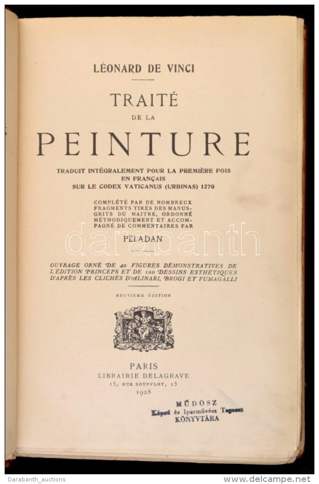 Vinci, Léonard De: Traité De La Peinture. Párizs, 1928, Libraire Delagrave. KésÅ‘bbi... - Unclassified