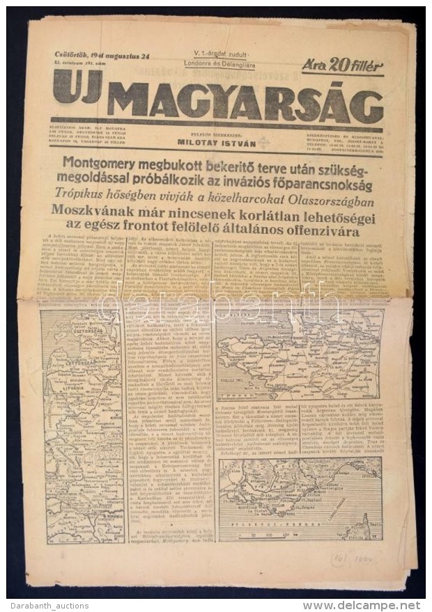 1944  Az Új Magyarország XI. évfolyamának 191. Száma, Címlapon... - Non Classés