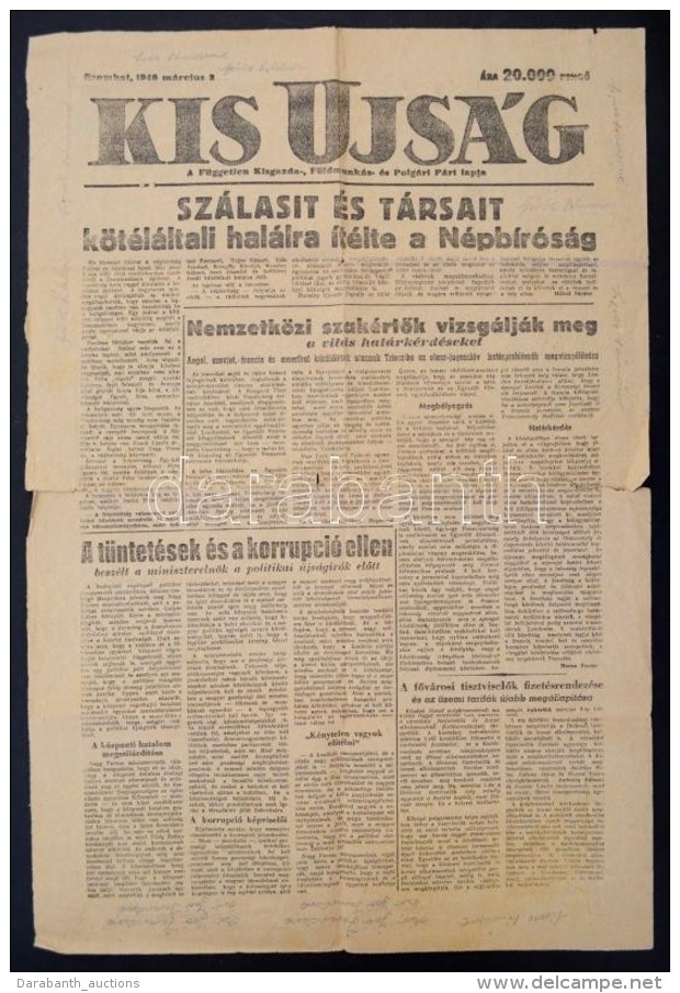 1946 Kis Újság Szálasi KivégzésérÅ‘l. - Non Classés