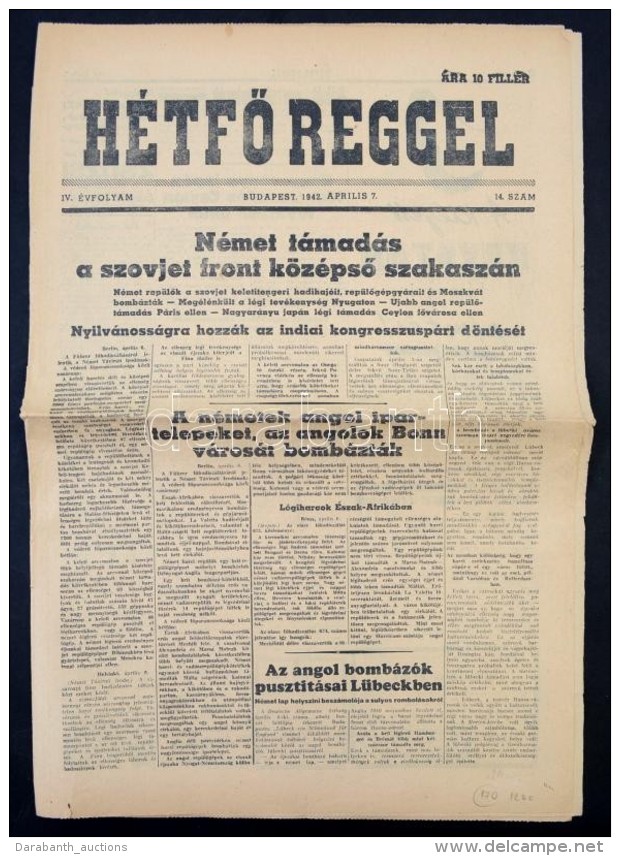 1942 A HétfÅ‘ Reggel IV. évfolyamának 14. Száma A Szovjet Frontról... - Non Classés
