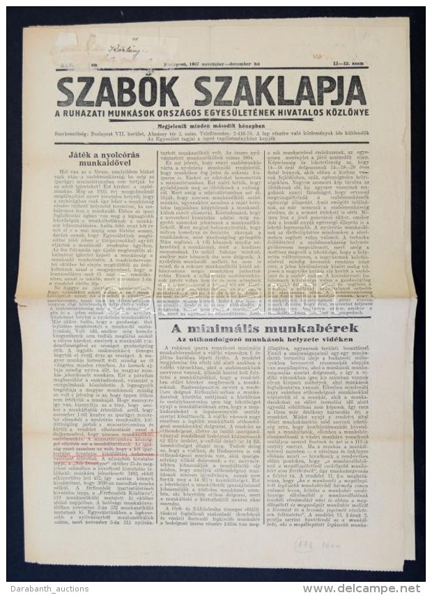 1937 A Szabók Szaklapja, A Ruházati Munkások Országos Egyesületének... - Non Classés