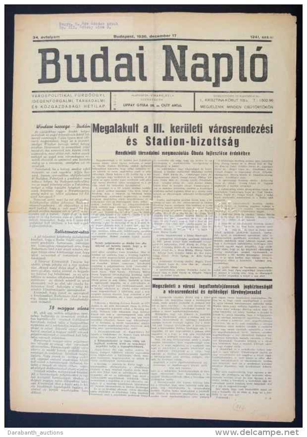 1936 A Budai Napló 34. évfolyamának 1241. Száma érdekes Hírekkel - Non Classés