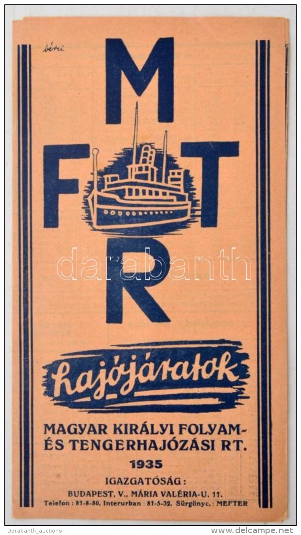 1935 Az MFTR Személyhajójáratainak Menetrendje. Kihajtható 3 Részes - Non Classés