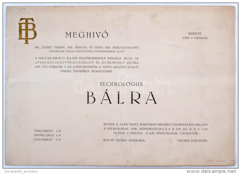 1927 Technológus Bál Díszes Meghívója és Programja - Non Classés