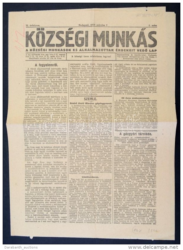 1918 A Községi Munkás, A Községi Munkások és Alkalmazottak... - Non Classés