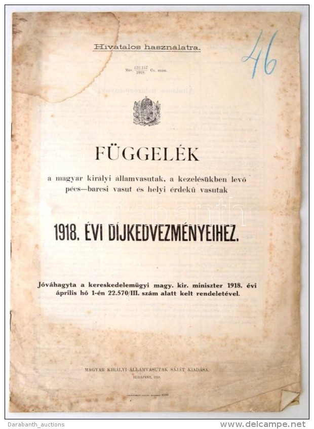 1918 Budapest, Függelék A Magyar Királyi államvasutak, A Kezelésükben LevÅ‘... - Non Classés