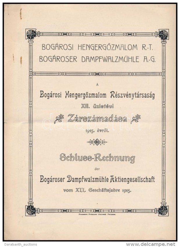 1913 A Bogárosi HengergÅ‘zmalom Részvénytársaság XII. üzletévi... - Non Classés