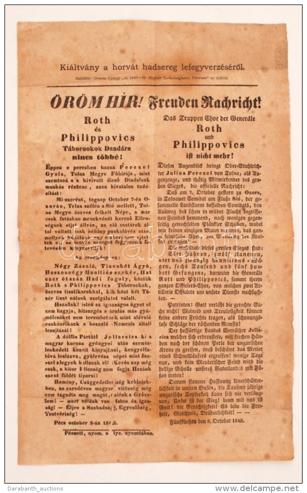 1895 Kiáltvány A Horváth Hadsereg LefegyverzésérÅ‘l, Melléklet: Gracza... - Non Classés