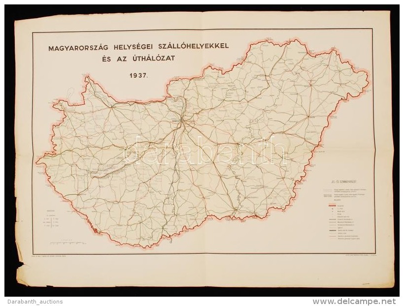 1937 Magyarország Helységei Szállóhelyekkel és Az úthálózat... - Autres & Non Classés