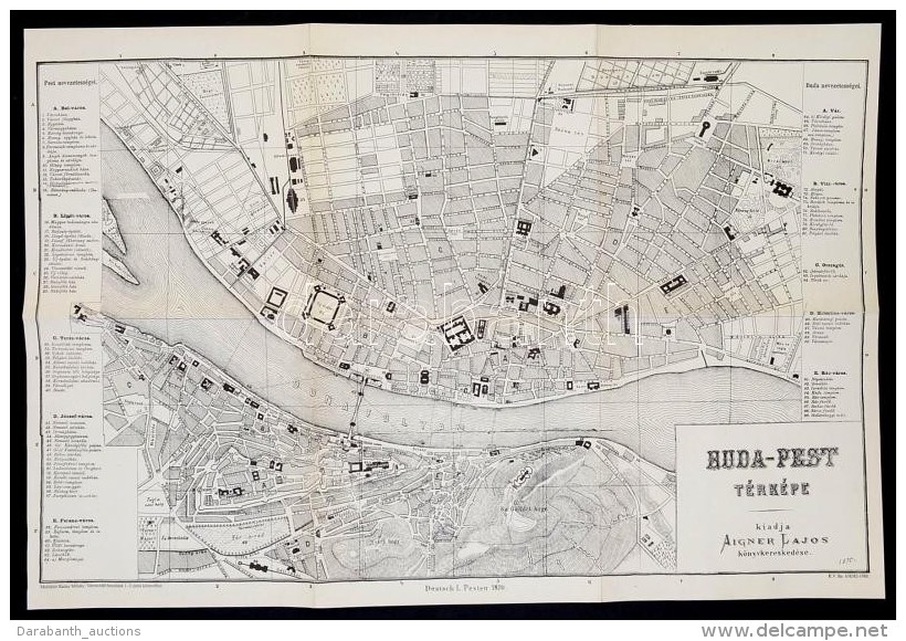 Budapest Térképe, Kiad.: Aigner Lajos, Az 1870-es Eredeti 1988-as Reprintje, 40,5&times;60 Cm - Autres & Non Classés