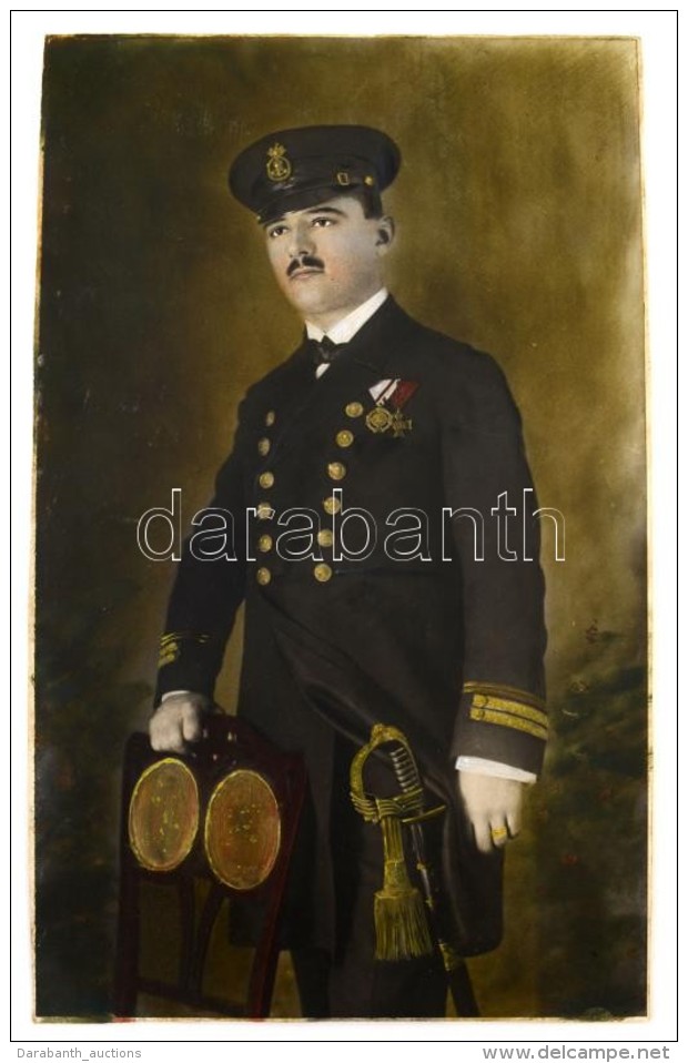 Cca 1910-1920 Hajóskapitány, Színezett NagyméretÅ± Fotó, 41x25 Cm. - Autres & Non Classés