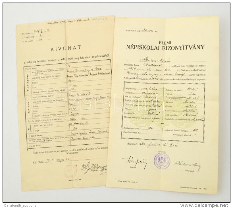 1930-1939 Elemi Népiskolai Bizonyítvány Zsidó Személy Részére +... - Otros & Sin Clasificación