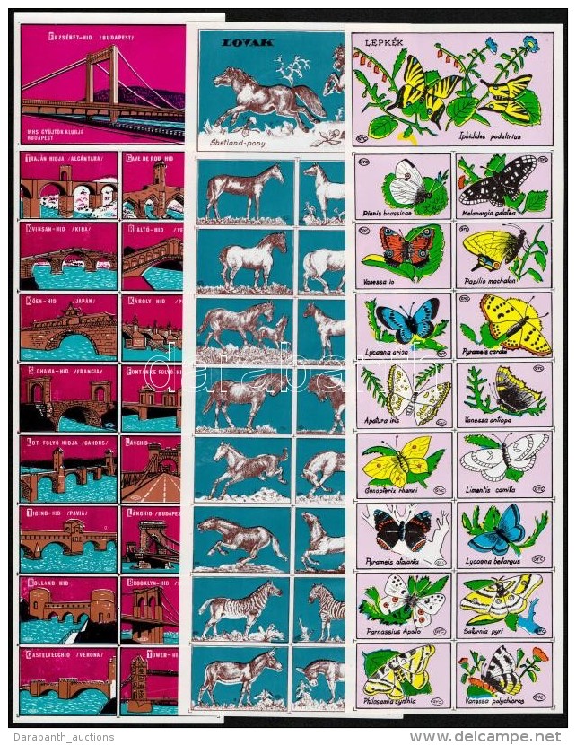 3 Db Vágatlan ív KülönbözÅ‘ Motívumokkal: Lepkék, Lovak, Hidak - Non Classés