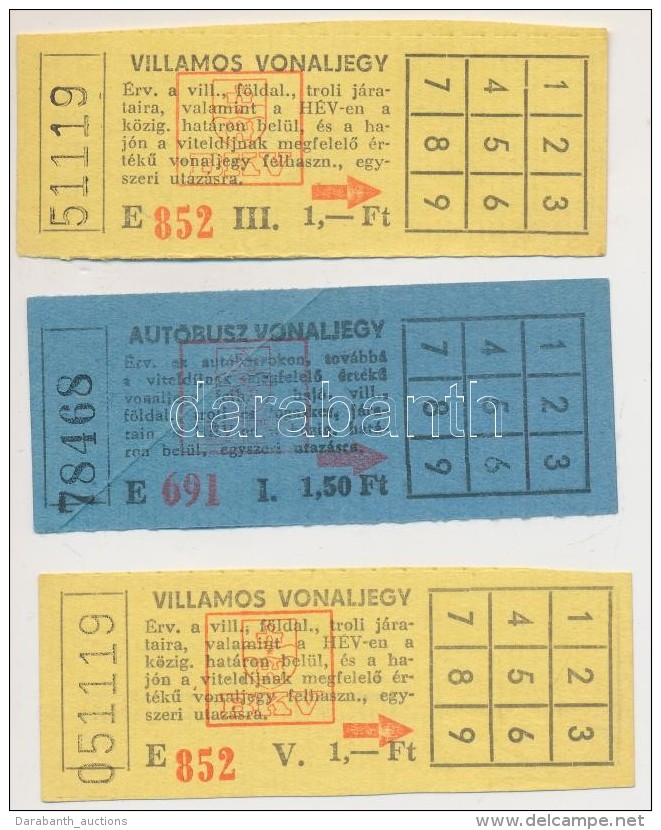 Cca 1980 Régi, Fel Nem Használt BKV Vonaljegyek, 3db: Autóbusz Vonaljegy 1,50Ft, Villamos... - Non Classés