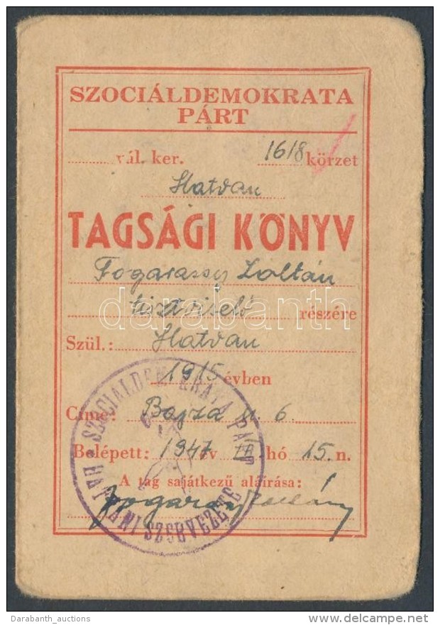 1947 Magyarországi Szociáldemokrata Párt Kitöltött Párttagsági... - Non Classés
