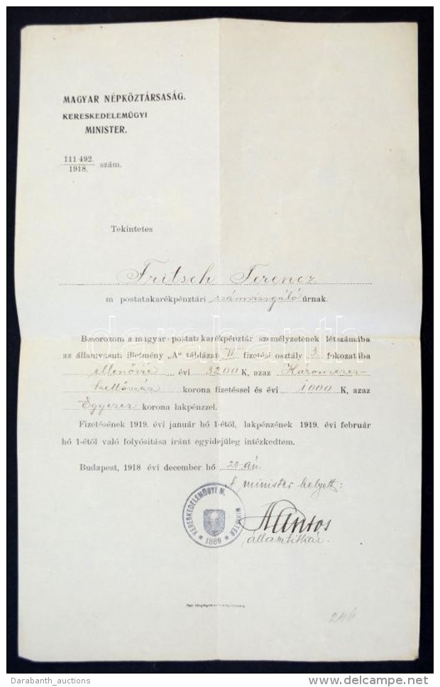 1918 Åszírózsás Forradalom Kereskedelemügyi Minisztériumi... - Non Classés