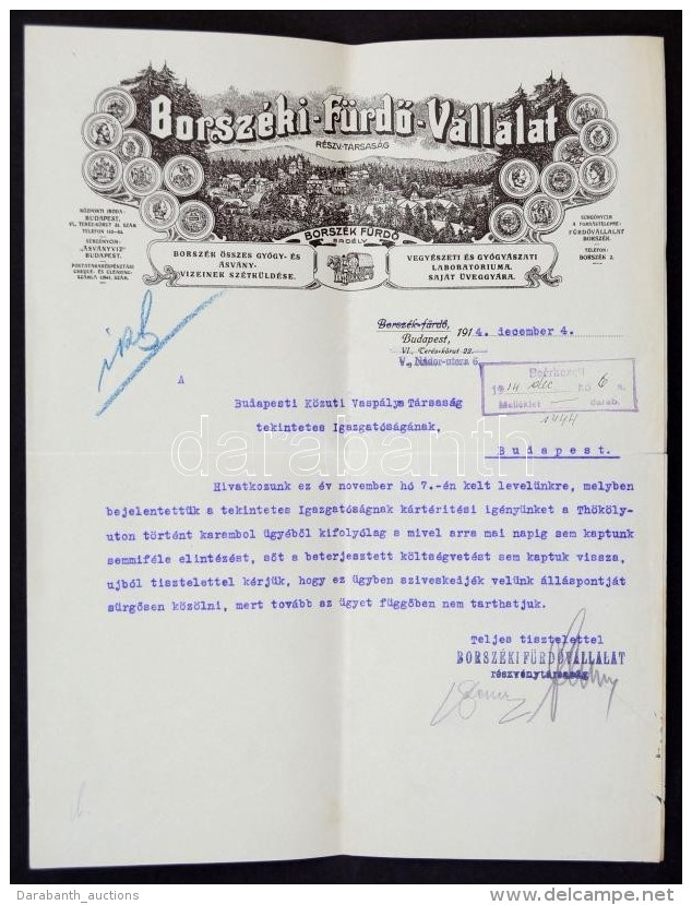 1914 Borszéki FürdÅ‘ Vállalat Díszes Fejléces Számla. - Non Classés