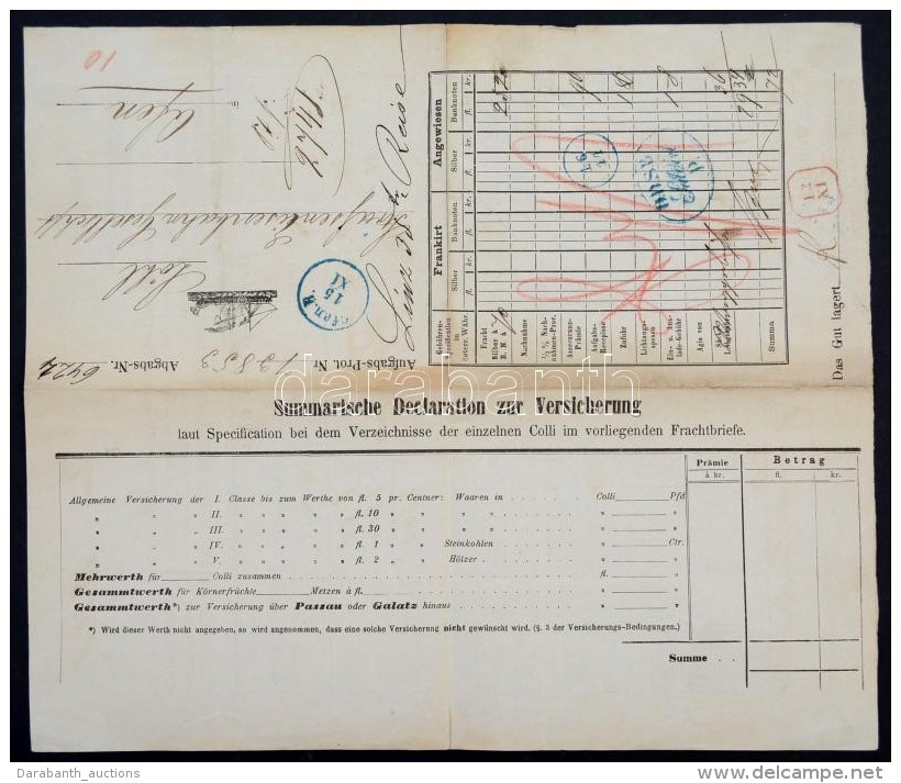 1869 Donau-Dampfschiffharts-Gesellschaft Fuvarlevele, Díszes Fejléces Papíron, 5 Kr.... - Sin Clasificación