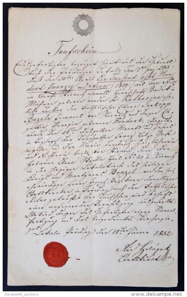 1832 Keresztelési Anyakönyvi Kívonat, Német NyelvÅ±, 15 Kr. Benyomott... - Ohne Zuordnung