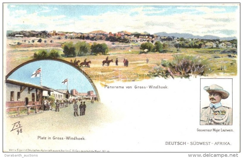 ** T2 Windhoek, Gross-Windhoek; Platz / Square, Governor-Major Leutwein, Deutschen Kolonialhauses No. 15. Litho - Non Classés