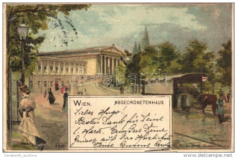 T2/T3 1899 Vienna, Wien; Abgeordnetenhaus / Government Palace, Horse Tramway, Karl Stückers Kunstanstalt Litho... - Non Classés