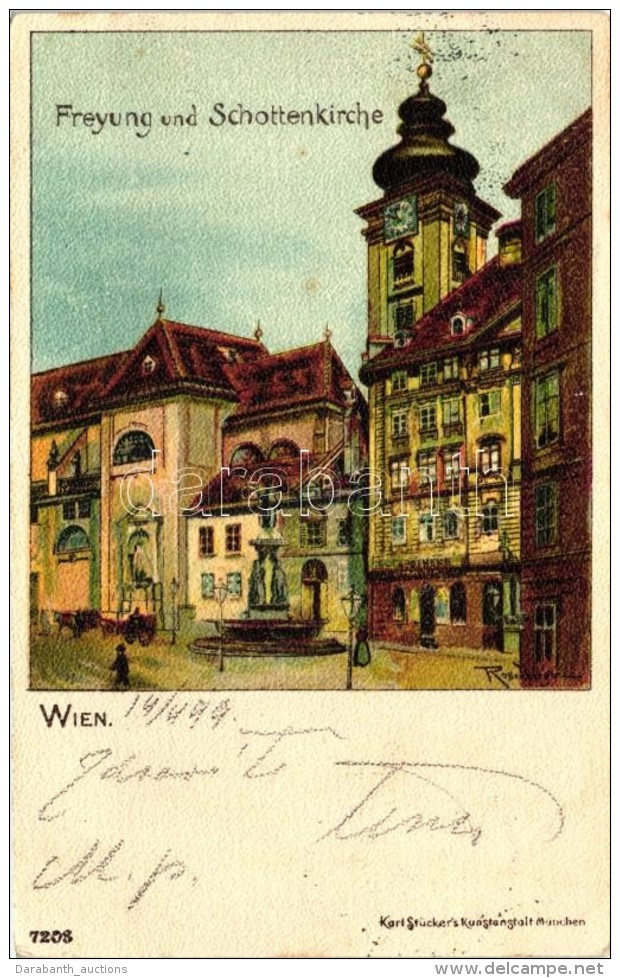 T2 1899 Vienna, Wien, Freyung Und Schottenkirche; Karl Stückers Kunstanstalt / Church, Litho S: Rosenberger - Non Classés