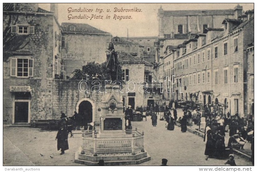** T2/T3 Dubrovnik, Ragusa; Gundulicev Trg. / Square, Statue, Shops, Market (EK) - Non Classés